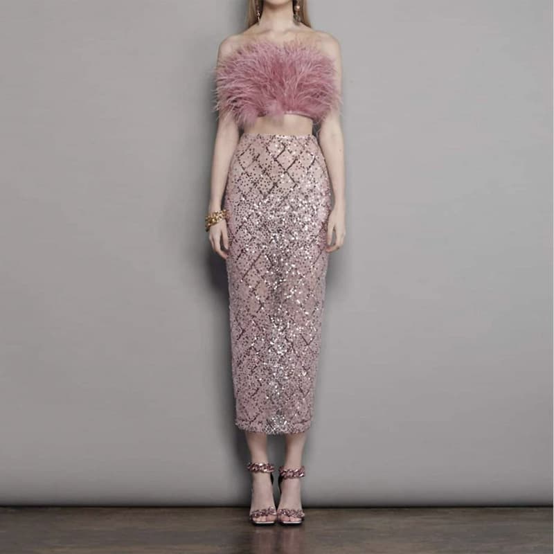 Sequin Feather Crop Top Set Amazon Export H765 Bandage Dress Evening Wear Bandage Dresses