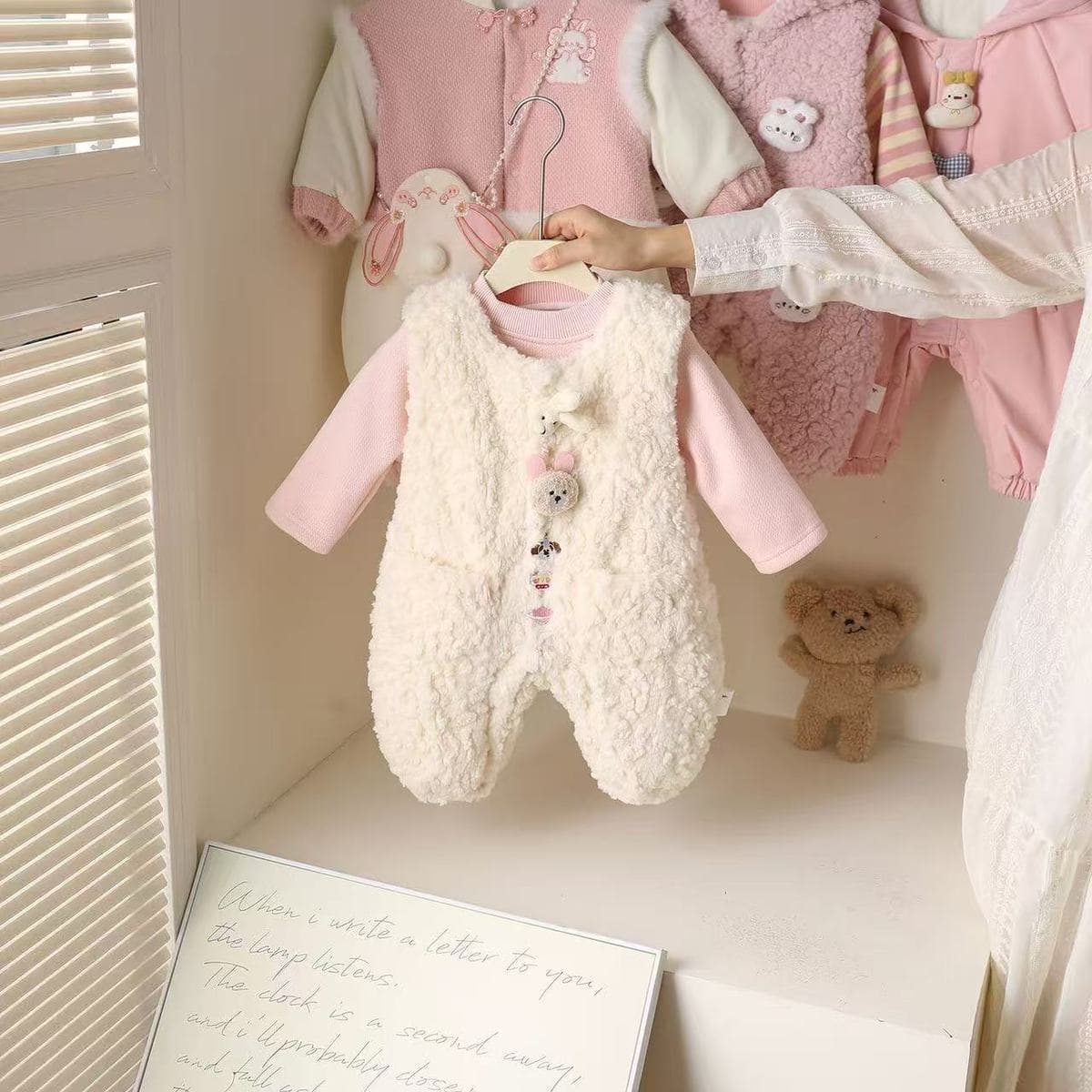 Winter Baby Set Girls Overalls New Two-Piece Autumn Winter Clothes Jumpsuit Romper Fleece-Lined Crawling Suit