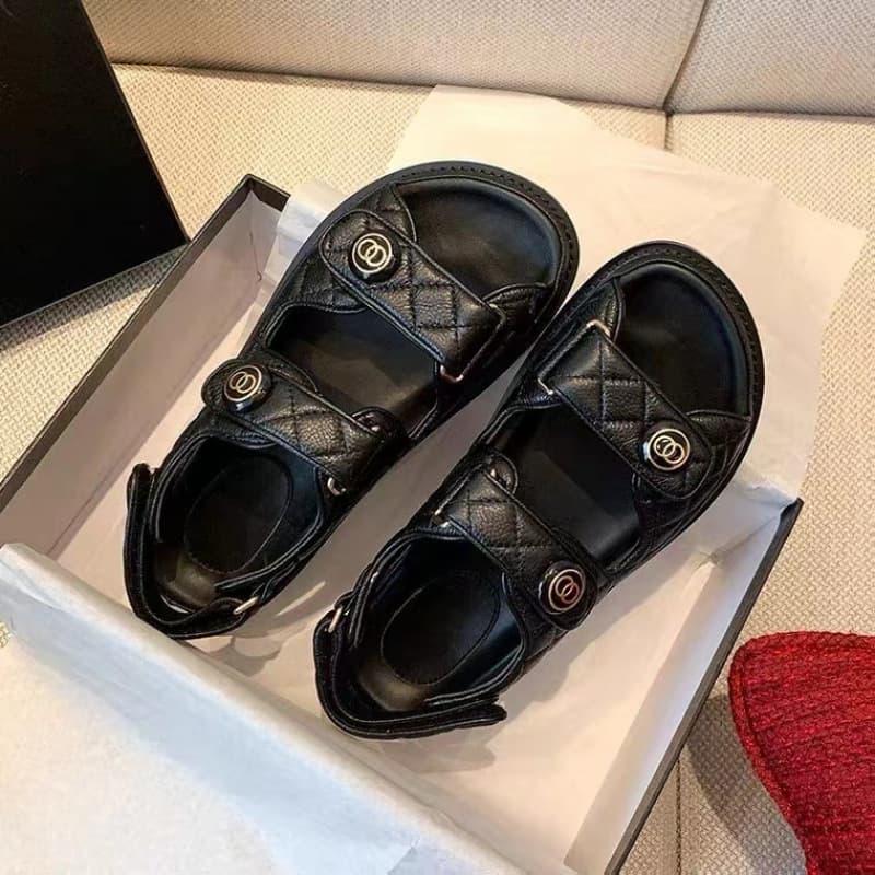 Chanel-style Velcro Sandals for Women, Thick Sole Casual Slides, Rome Fashion Flat Loafers, Summer Outdoor Sandals