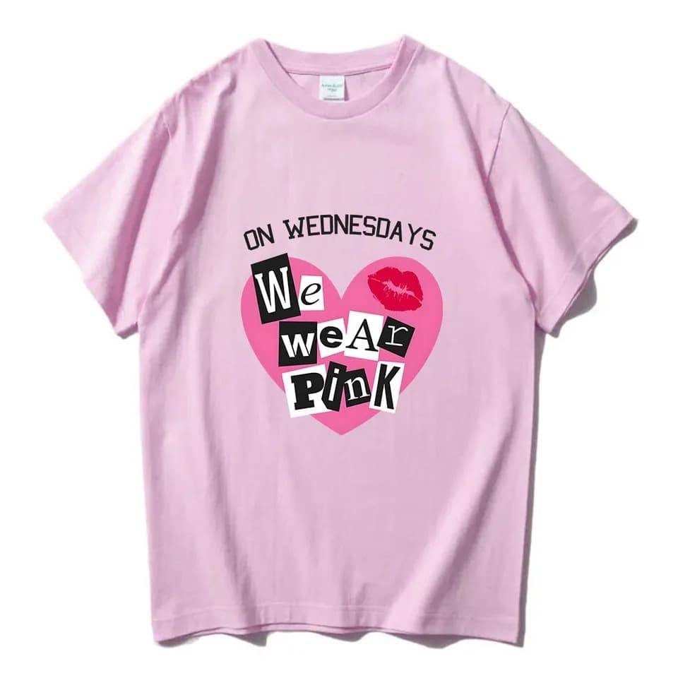MeanGirls On Wednesdays We Wear Pink T-Shirt Short Sleeve Soft Cotton Tee Spring Casual Unisex T-Shirt Graphic Print
