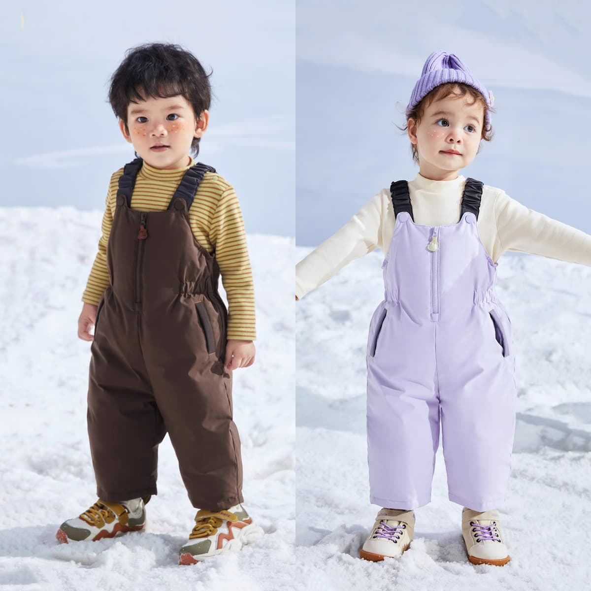 Branded baby down overalls, new winter style, thickened, warm, three-proof down pants for boys and girls, children's thermal pants