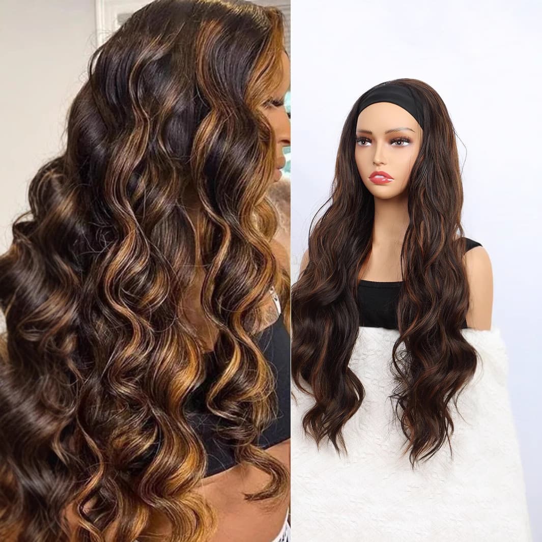 European and American Wholesale Synthetic Headband Wig Big Wave Gradient Honey Blonde Wig Women's Wig Cap