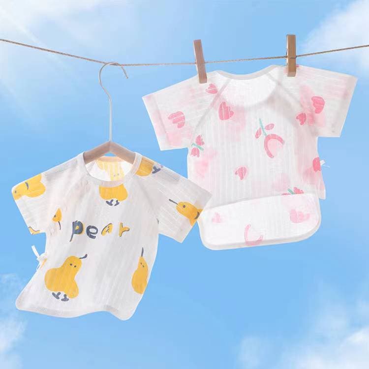 Half-back newborn baby 0-6 months summer thin top pure cotton breathable infant short-sleeved T-shirt newborn