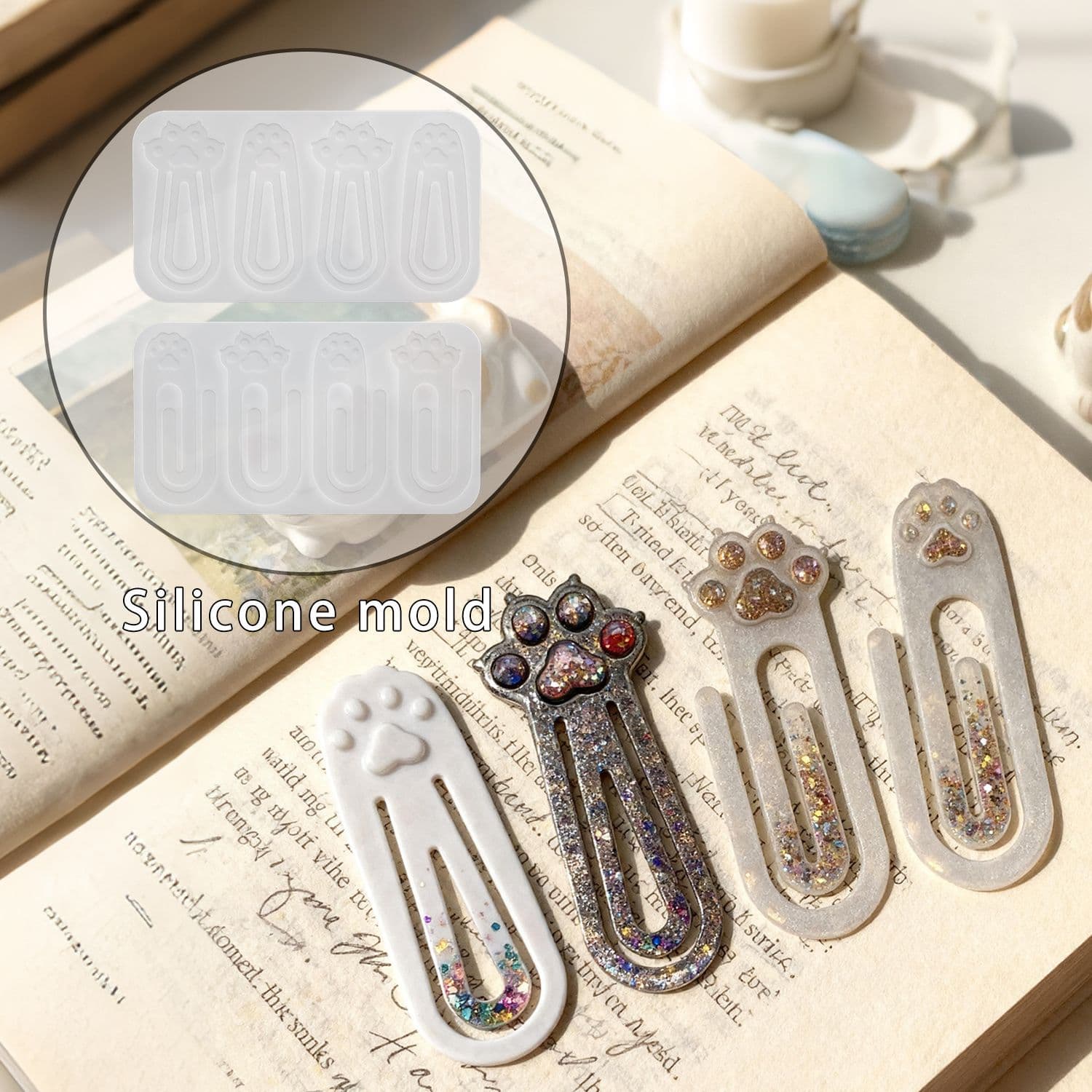 DIY Cat Paw Clip Bookmark Resin Mold Cute Cat Paw Bookmark Plaster Silicone Mold