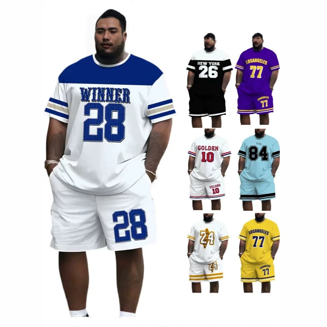 American street 3D printed letters trend hip-hop men's short-sleeved suit sports and leisure two-piece set comfortable and versatile