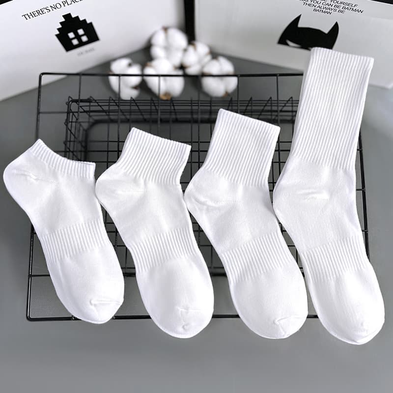 Men's Pure Cotton Sports Basketball Socks Autumn/Winter Season Mid-Calf Length Breathable Mesh Short Boat Socks White
