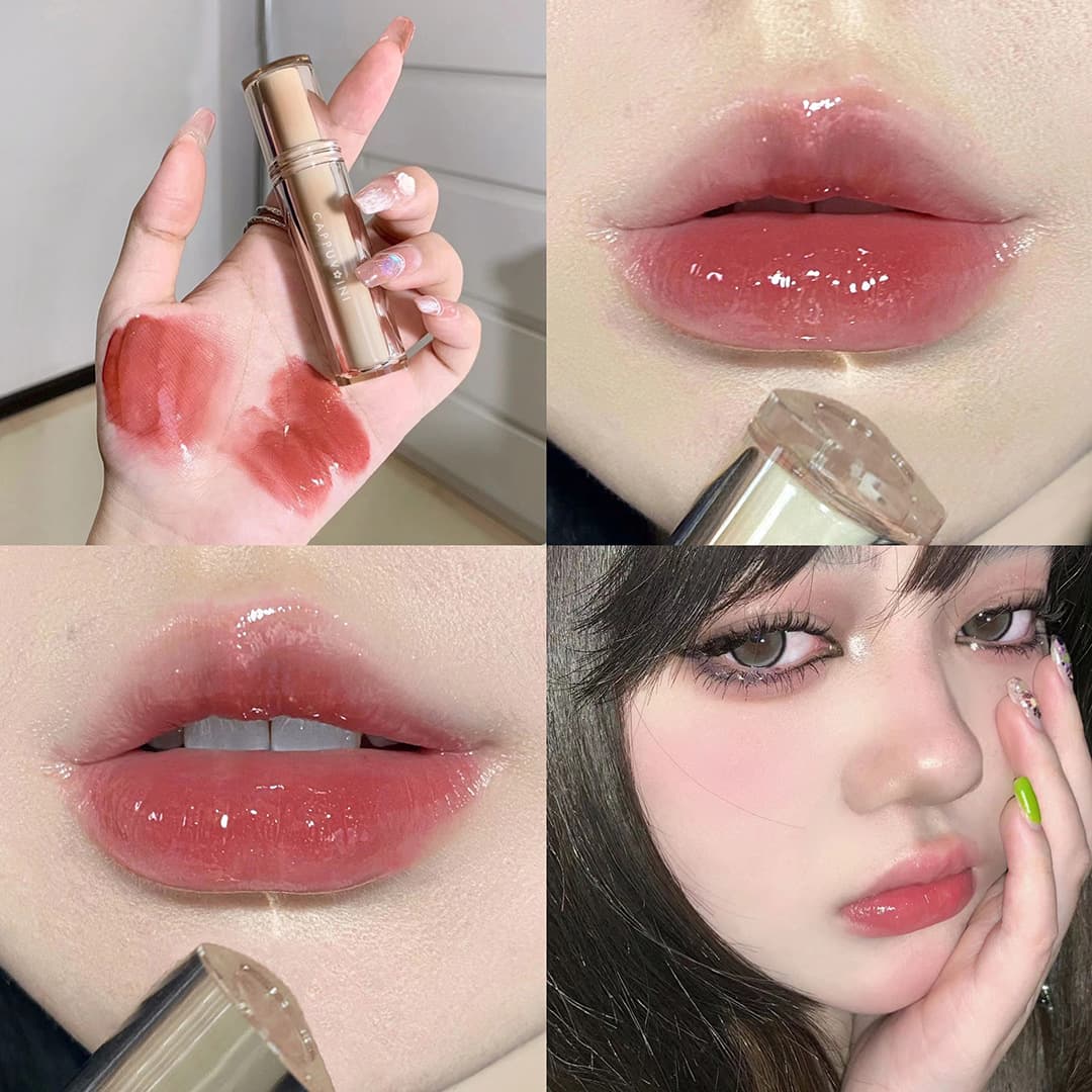 Cappuvini Iced Tea Mirror Lip Gloss Waterlight Lip Gloss Glass Jelly Lip Non-Stick Cup Long-Lasting Brightening Lipstick