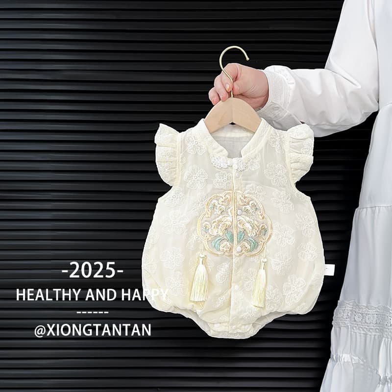 Baby short-sleeved jumpsuit summer thin baby girl Chinese style sweet and cute princess harem Chinese style outing wear