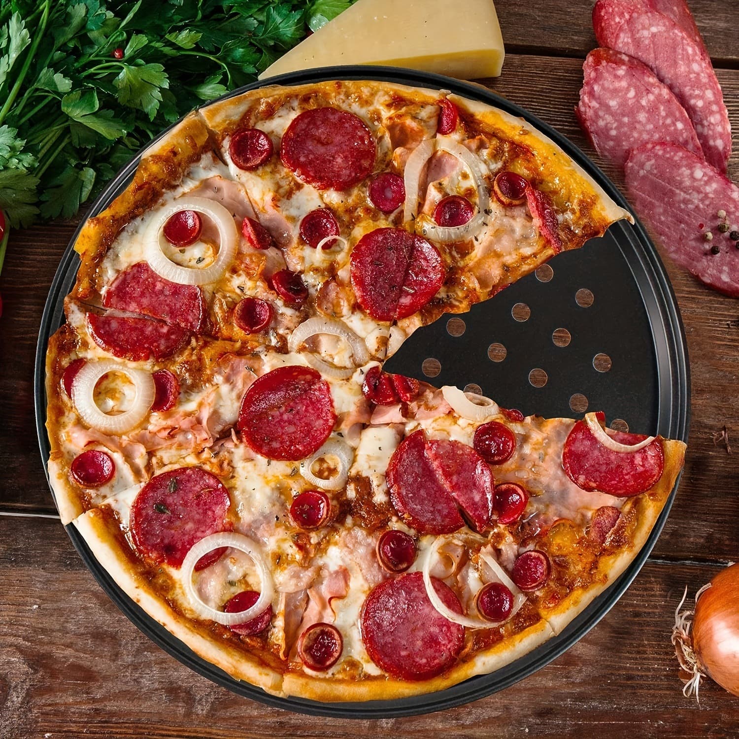 Perforated Pizza Baking Pan Non-Stick with Holes Pizza Mold BBQ Tray Carbon Steel Round Pizza Tool