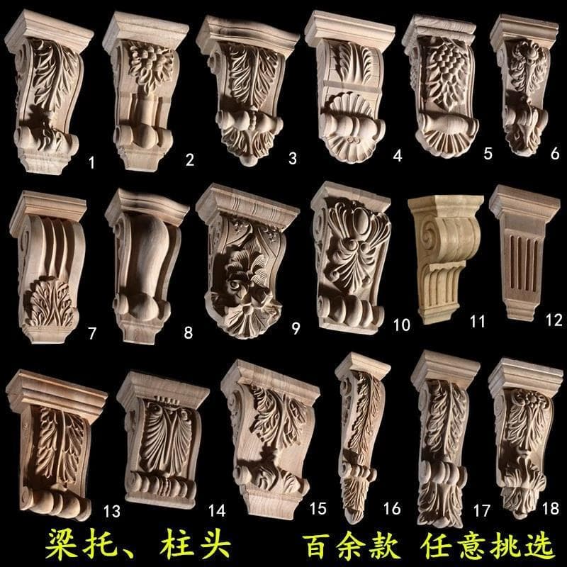 Solid Wood Beam Bracket Column Cap Wood Carved Flower Head Architrave Cabinet Door Top Decorative Chinese Roman Column Capital European Style Cap Top Ornament