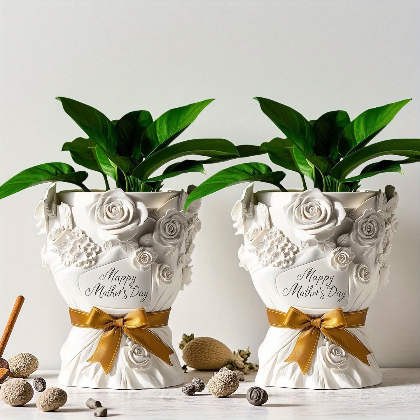 Romantic embossed rose bouquet vase silicone mold holiday theme handmade DIY home atmosphere green plants