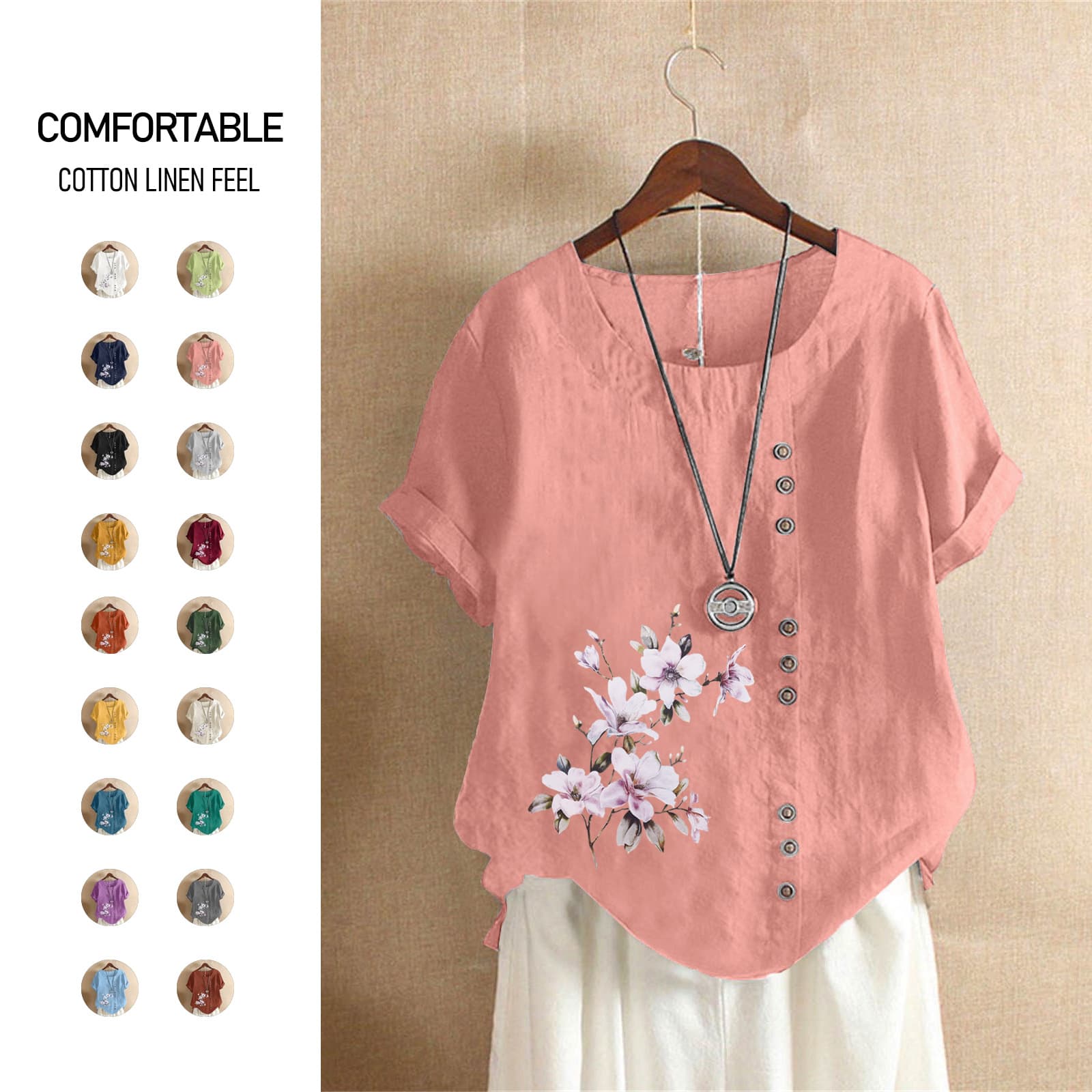 Linen Cotton Women's Summer Autumn Retro Casual Loose Short Sleeve T-Shirt Plus Size AMZ WISH Hot Selling