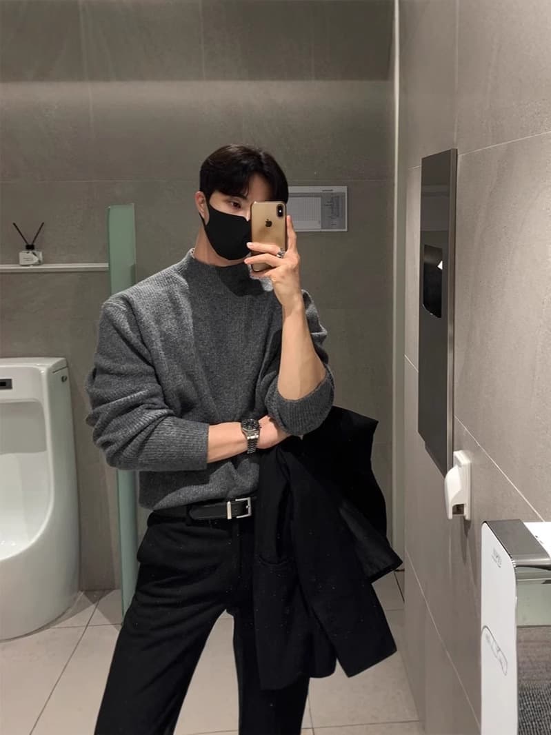 Thick Half-Turtleneck Knit Sweater with Ribbed Texture, Korean Style Versatile Long-Sleeve Top