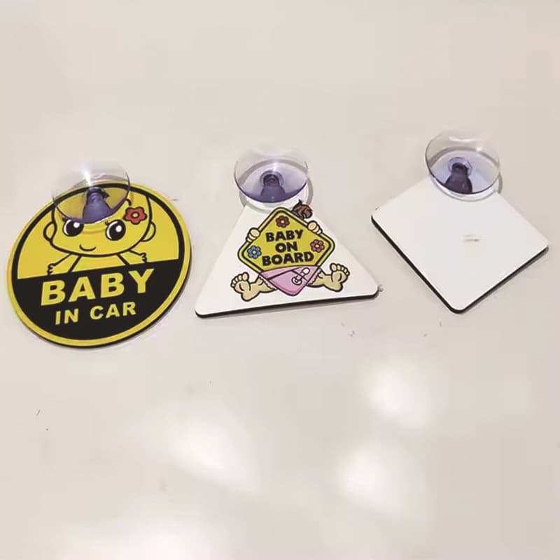 Blank double-sided DIY printed MDF warning sign with suction cup, heat transfer warning sign, sublimation car warning sign