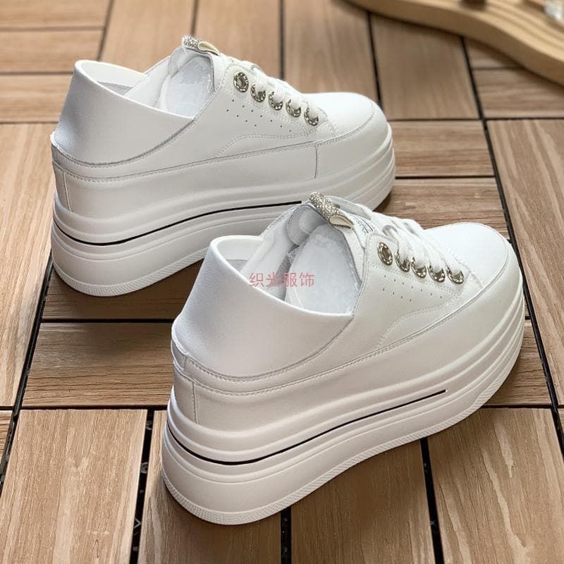 Factory Direct 2025 New Two-Way Wear Inner White Sneakers for Women Versatile Platform Thick Sole Rhinestone Casual Skate Shoes