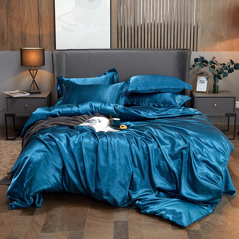 Foreign trade Amazon washed ice silk four-piece bedding set, duvet cover, sheets, pillowcases, silky three-piece fitted sheet set, 1.5m