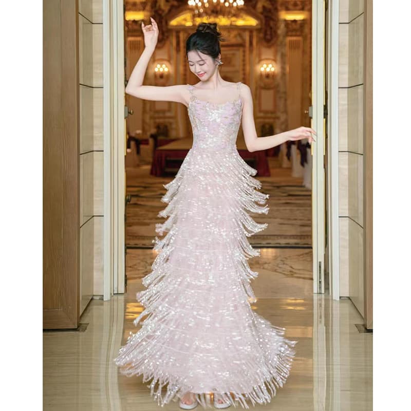 2025 New Arrival Women's Evening Dress High-End Fringe Bridal Wedding Gown Luxury Niche Strapless Toasting Dress