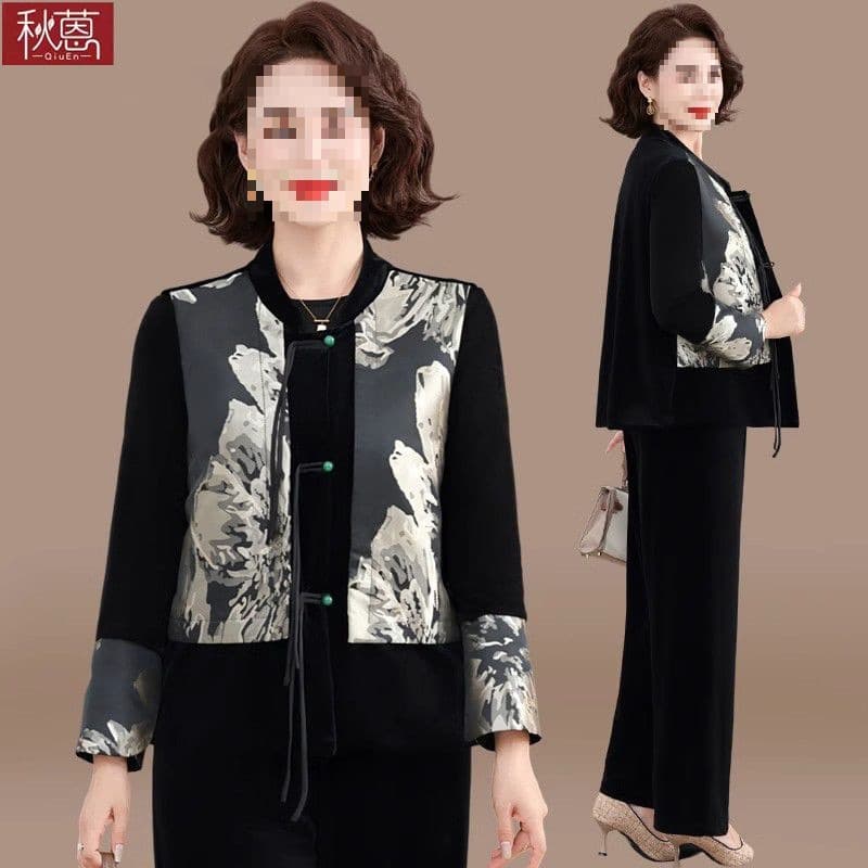 The new style of gold velvet suit for mothers, autumn wear, traditional Chinese style top, for middle-aged and elderly women, from the brand "Noble Lady".
