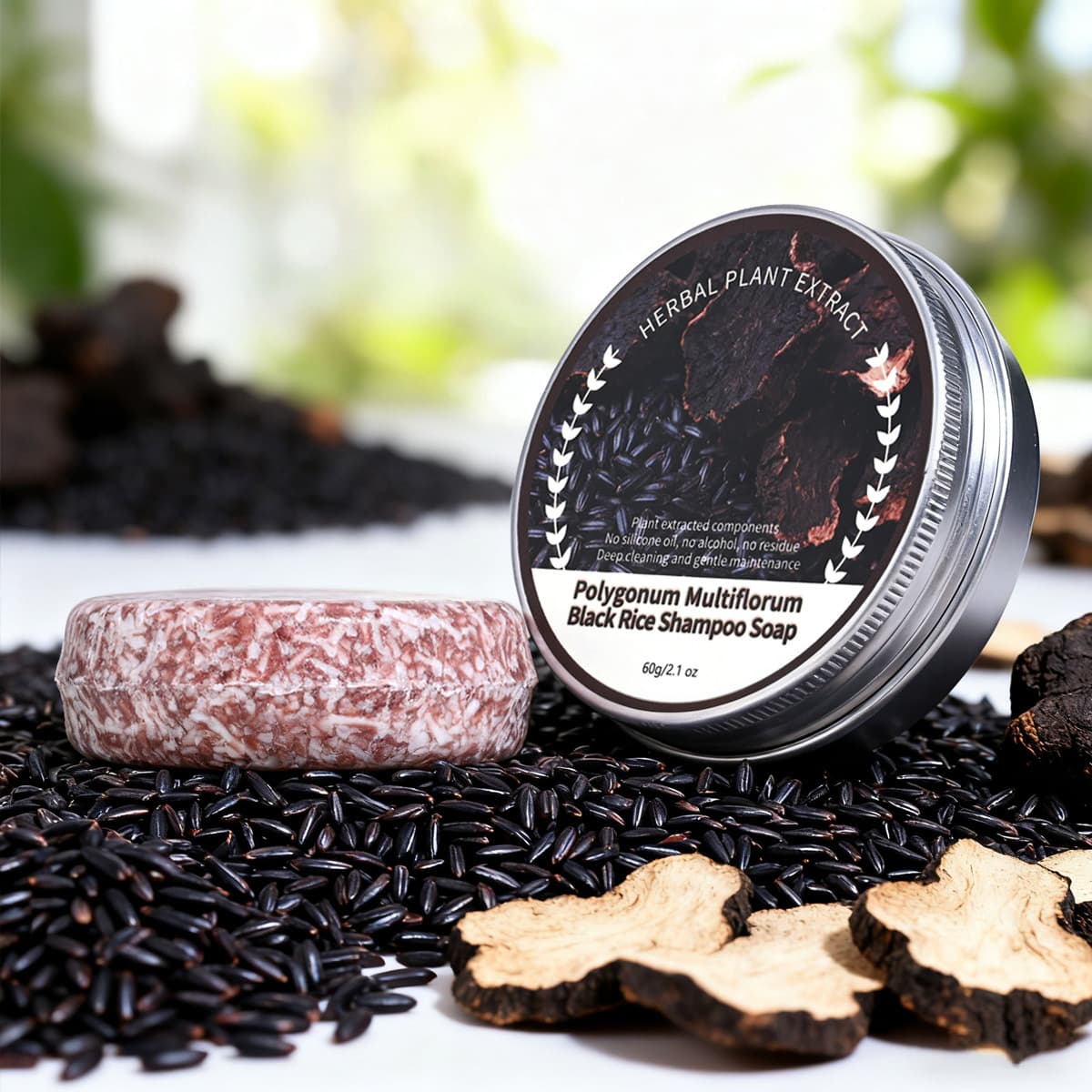 Cross-border trade soap black rice shampoo bar with herbal essence, black hair handmade soap, herbal shampoo bar with Polygonum multiflorum