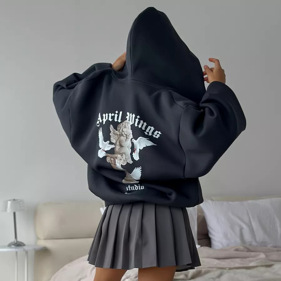 Cross-border Europe and America Back Print Hoodie Women's Fall Fashion Casual Loose Zipper Hoodie Jacket Sweet Spicy Style