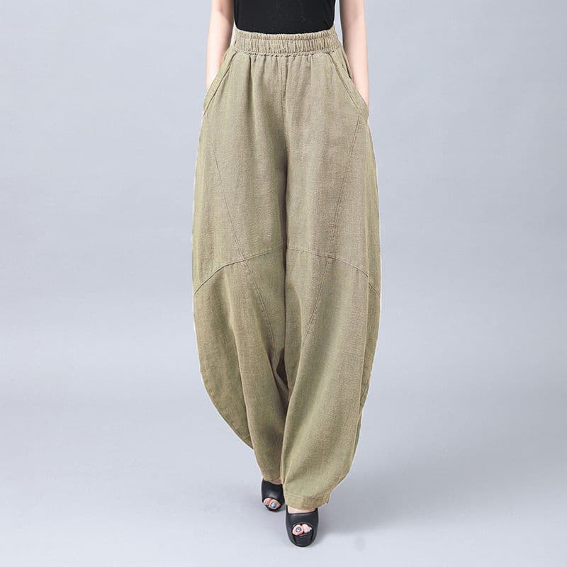 Retro Chinese style early autumn pure cotton imitation cotton and linen women's clothing meditation loose Tai Chi pants harem trousers bloomers design for women
