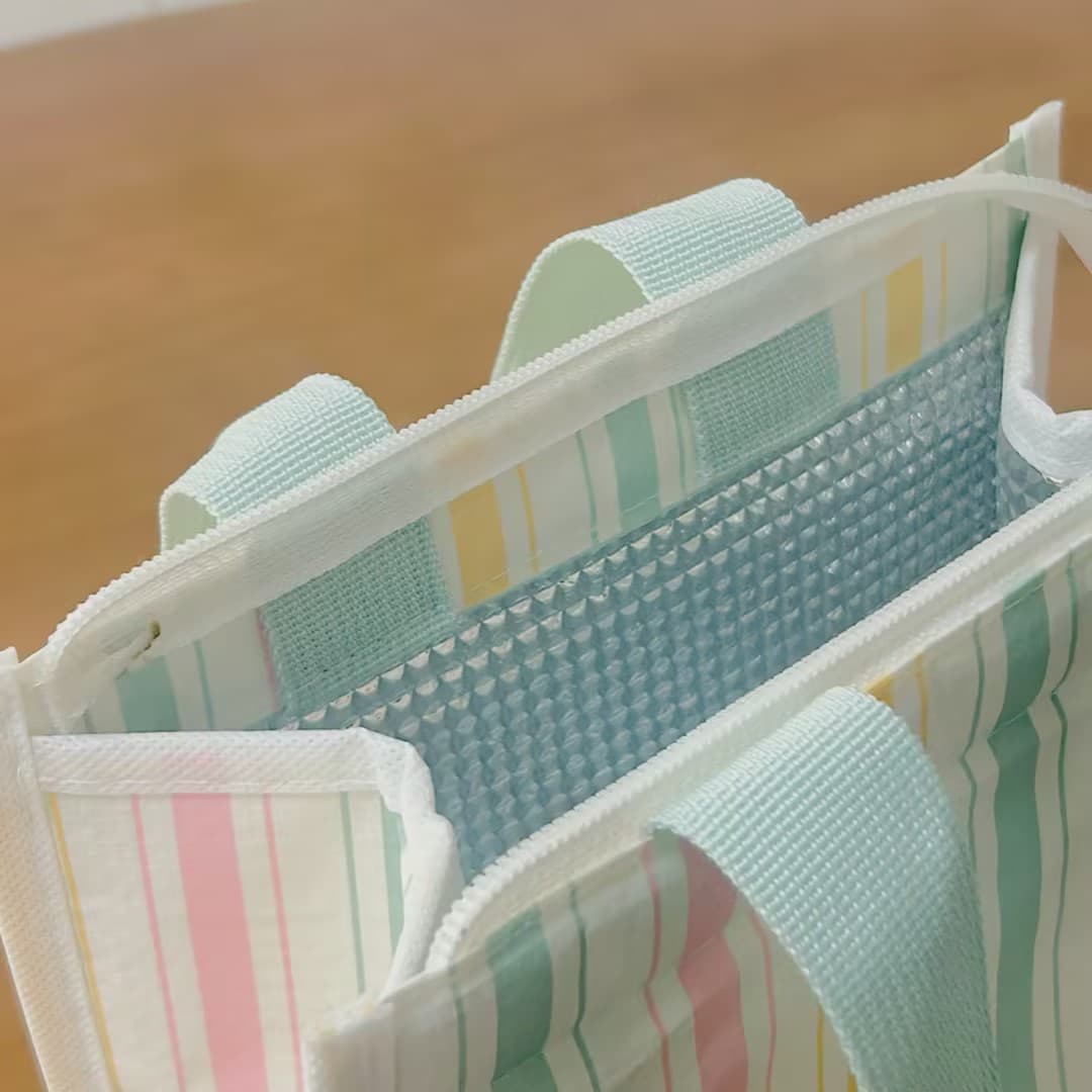 Custom Woven Fabric Tote Bag for Cross-Border Export, Open-Top Zipper Style, Laminated Color Printing, Insulated Food Delivery Bag Customization