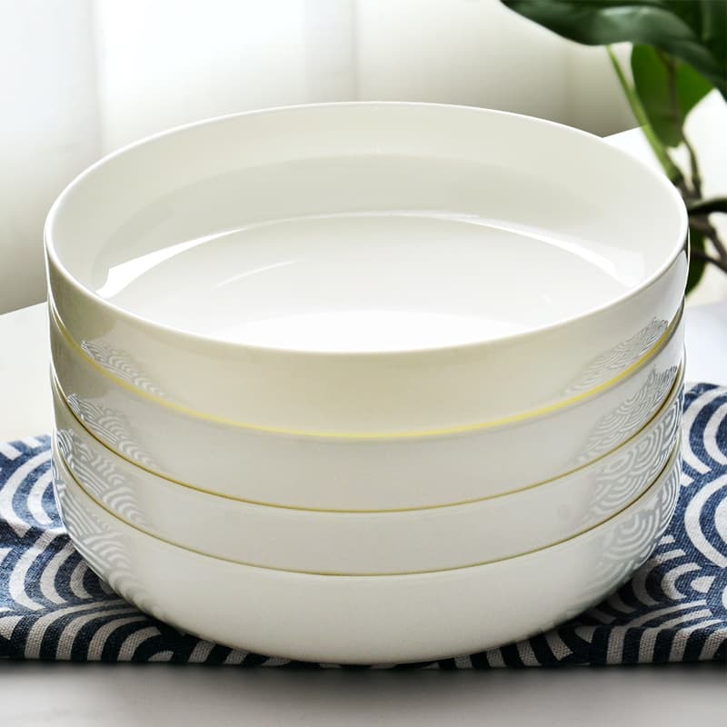 Pure White Bone China Salad 8-inch Deep Dish for Stir-Frying, Soup, Steamed Eggs, Home Use, Manufacturer Wholesale
