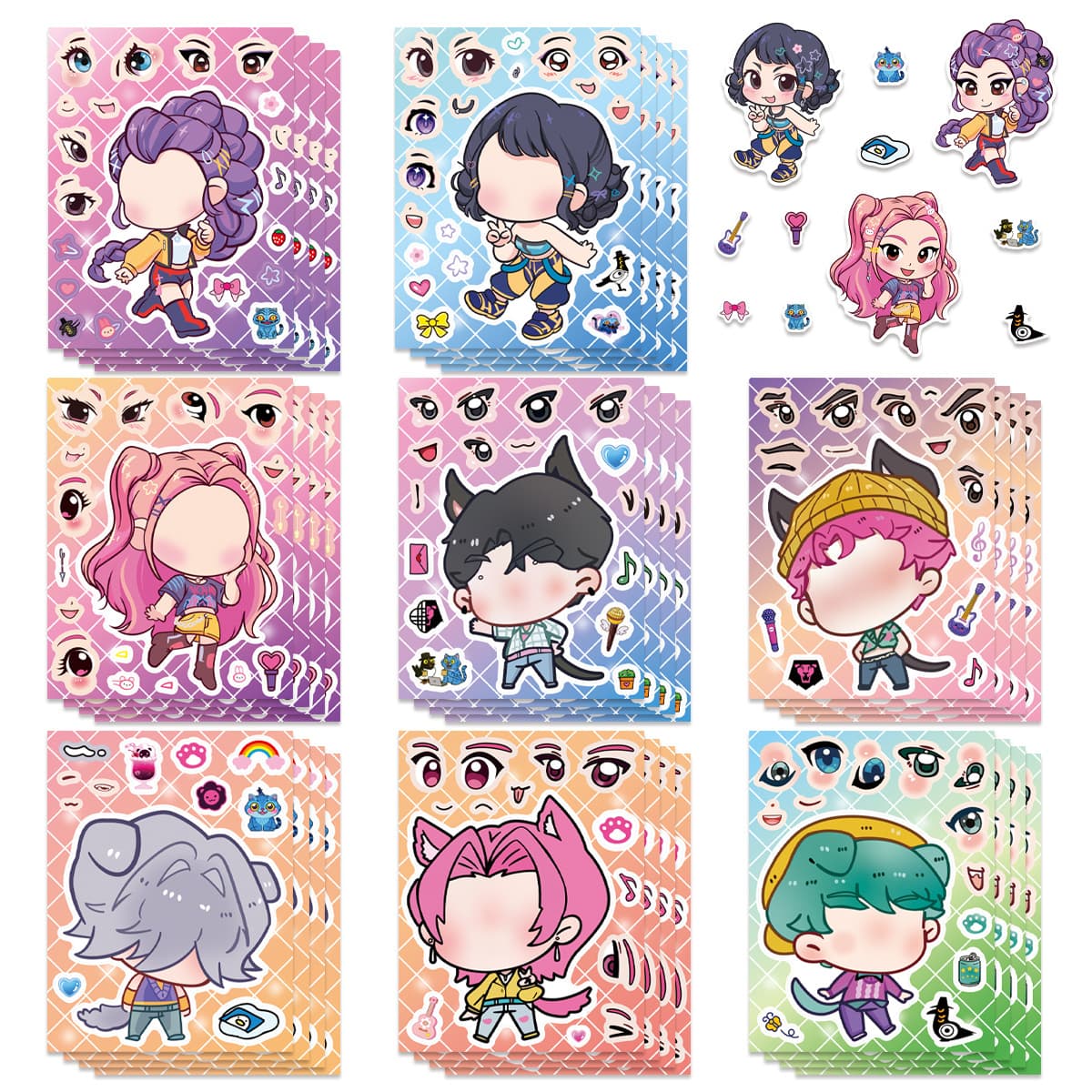 8 Witcher Girls Make a Face Stickers DIY Crafts Waterproof Puzzle Non-repeating Children's Stickers