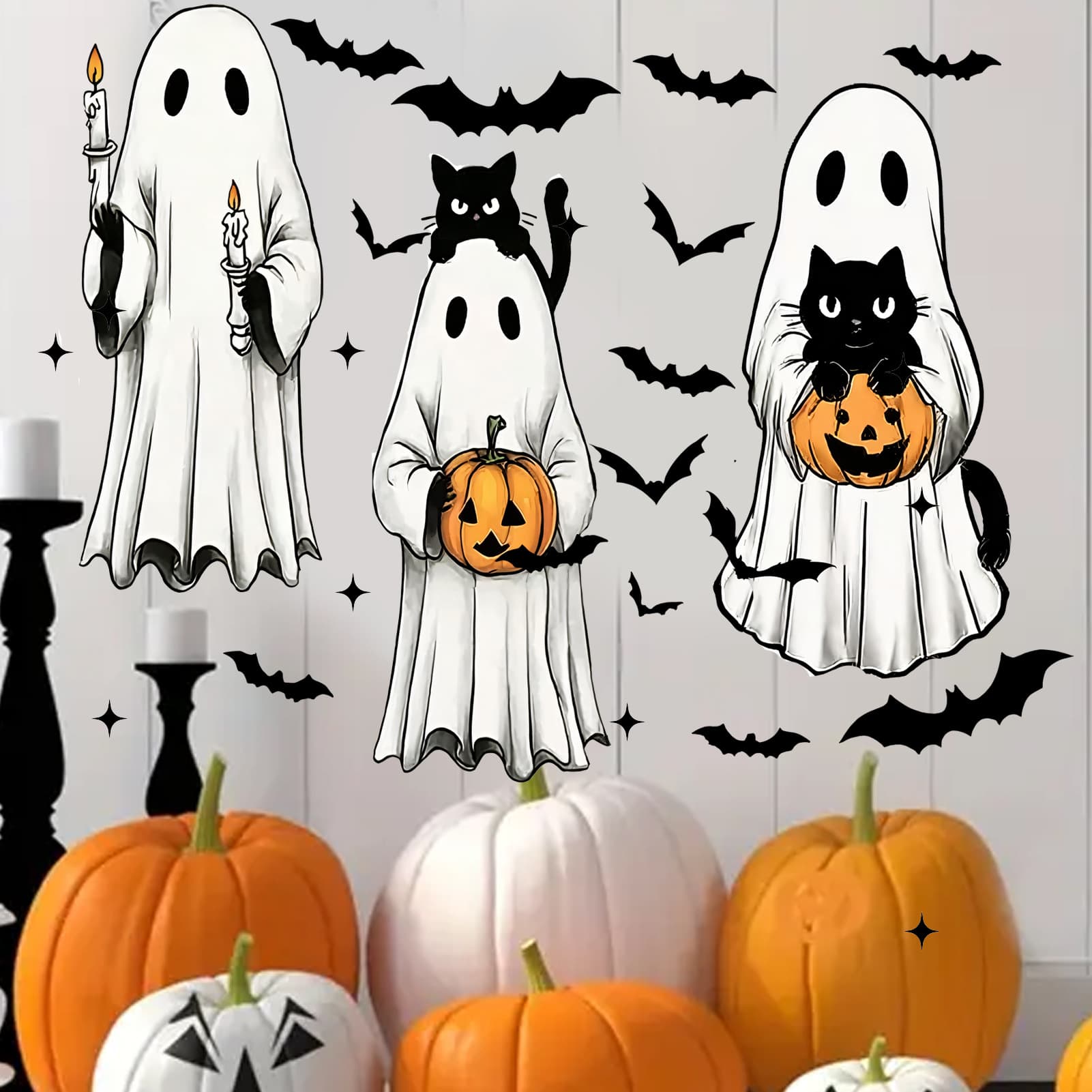 New Halloween Decoration Cartoon Ghost Pumpkin Bat Window Sticker for Bedroom Living Room Glass Window Self-Adhesive