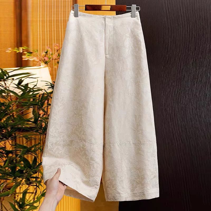 New Chinese Style Women's Pants Spring Autumn Winter New High-Waist Straight-Leg Casual Wide-Leg Long Pants Retro Jacquard Silk Pants