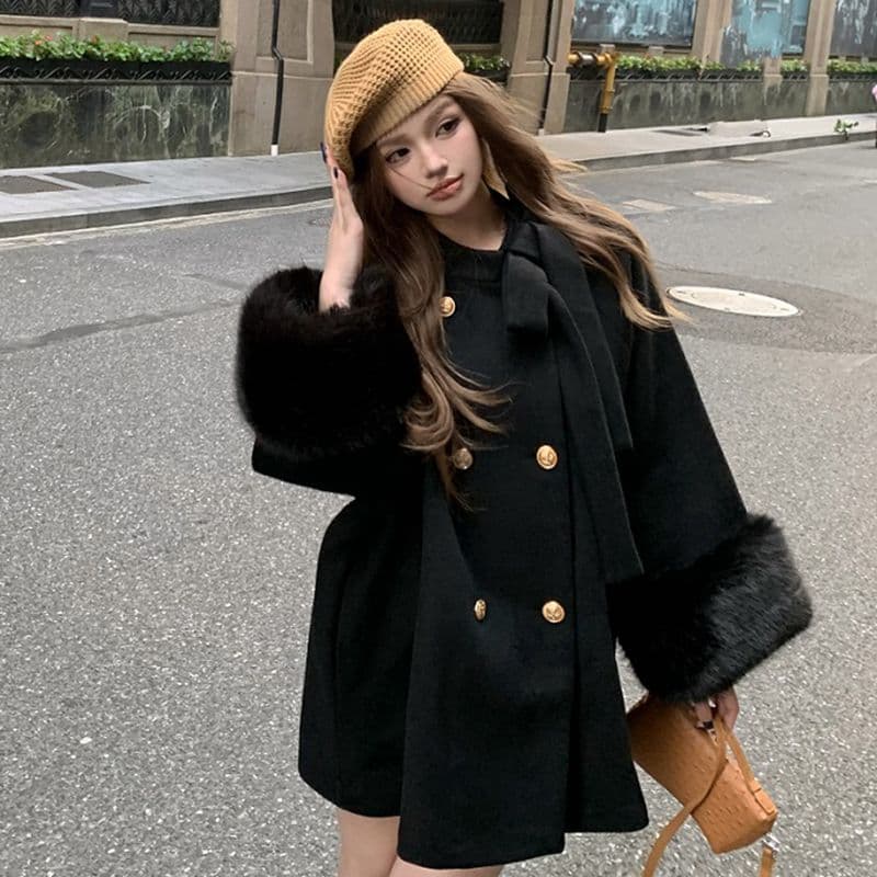 Autumn and winter new Korean style fashionable woolen jacket women's autumn design detachable woolen sleeve top trendy