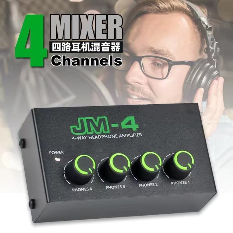 4-Channel Headphone Amplifier Distributor Stereo Mixer Monitor Metal Body High Resolution Low Distortion for Audio Enthusiasts
