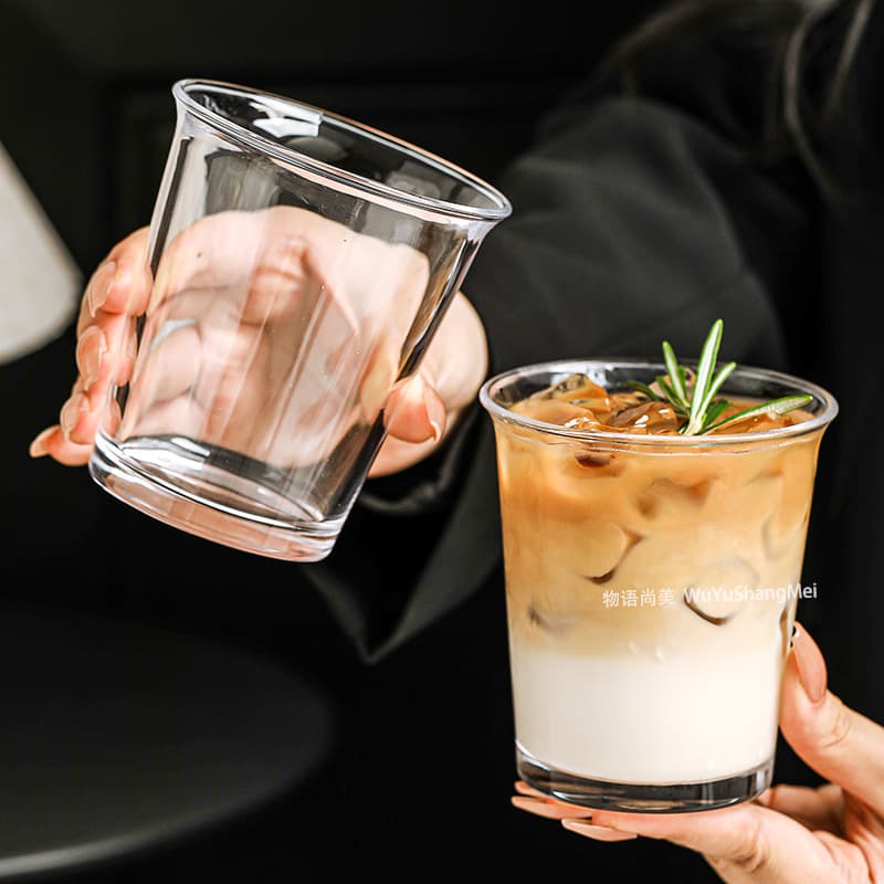 Coffee shop commercial reverse-mouth ice American coffee cup glass ins transparent juice cup cold drink cup thickened