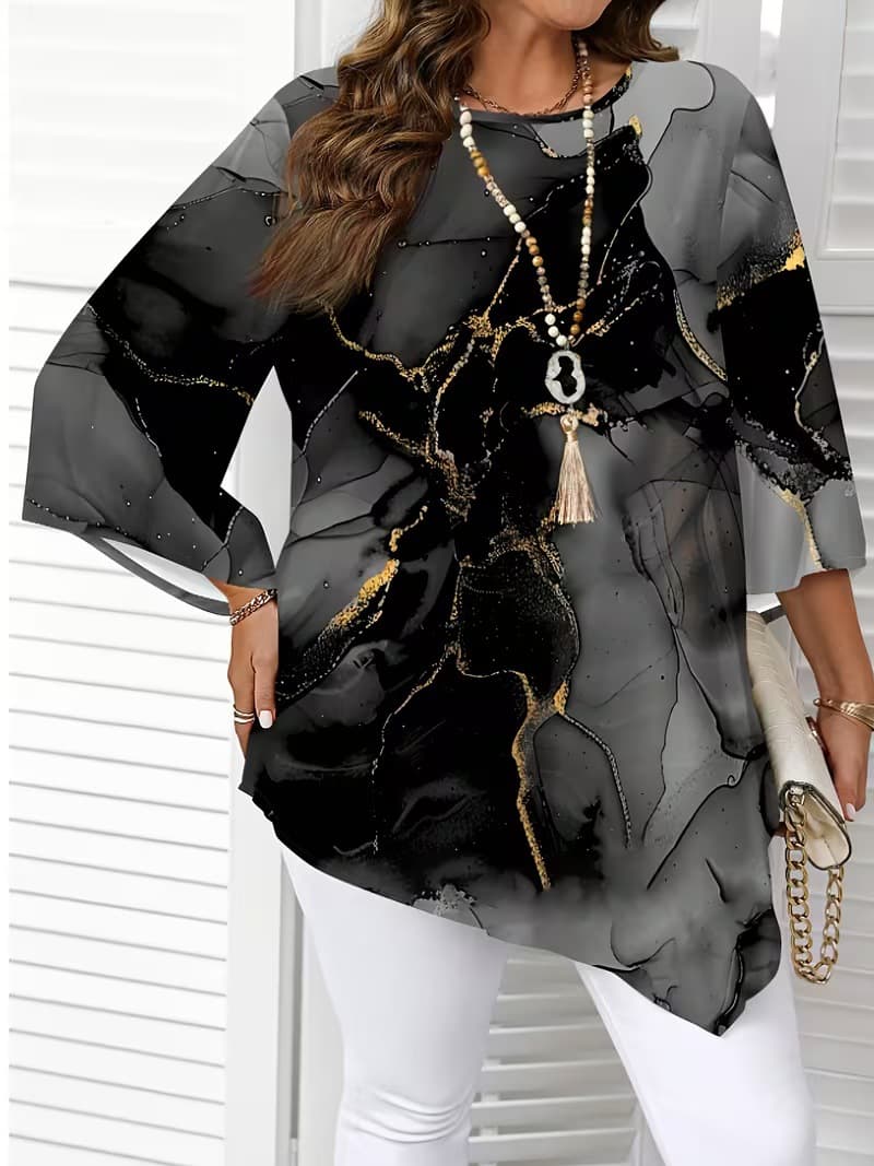 Plus Size Floral Print Batwing Sleeve Top for Women, New Loose Round Neck Plus Size T-Shirt for AliExpress
