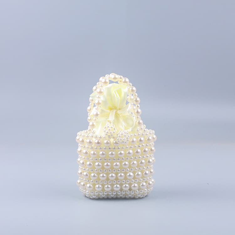 New High-Brightness Pearl Handmade Beaded Bag Small Square Pearl Basket Handbag Niche Texture Versatile Bag