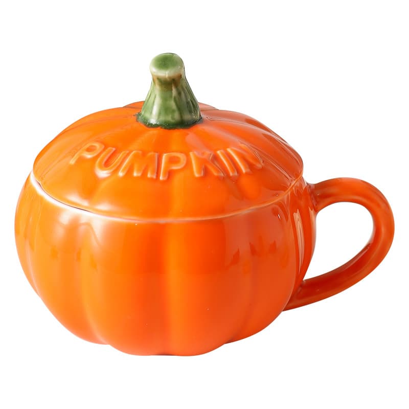 Christmas Eve Ceramic Pumpkin Apple Tomato Shaped Mug with Lid and Spoon, Home Ceramic Mug