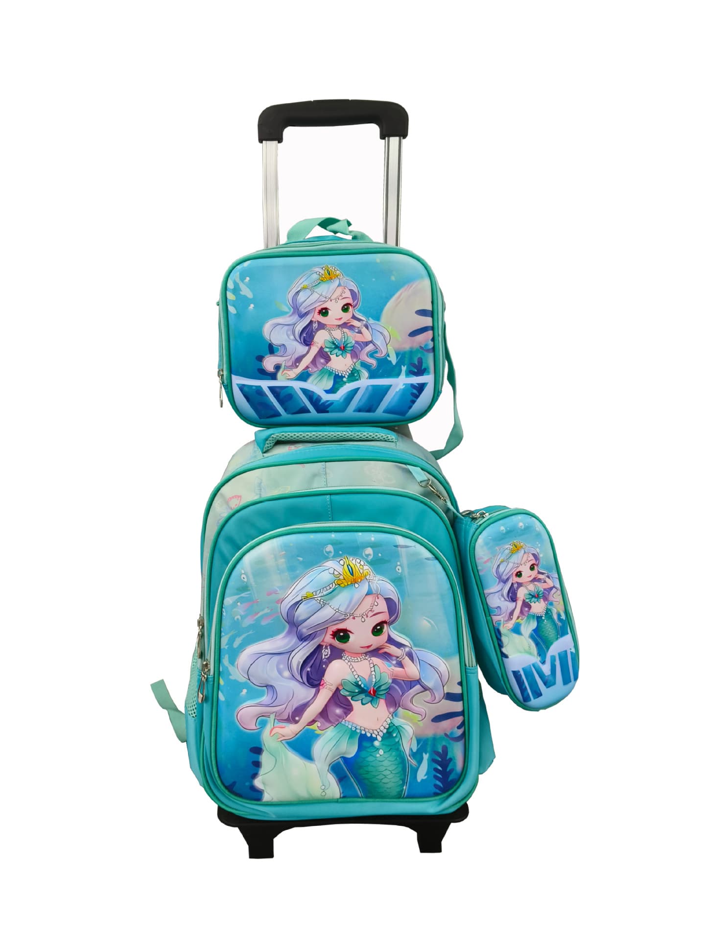 2024 New Factory Direct Primary School Student Trolley Backpack Lunch Bag Pencil Case 3D Leather Three-Piece Set for Kids