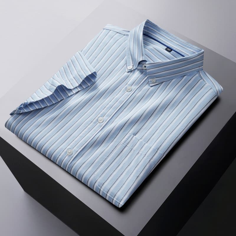Plus size men's summer thin striped short-sleeved shirt Fat Brother business casual plus fat plus size loose shirt trendy