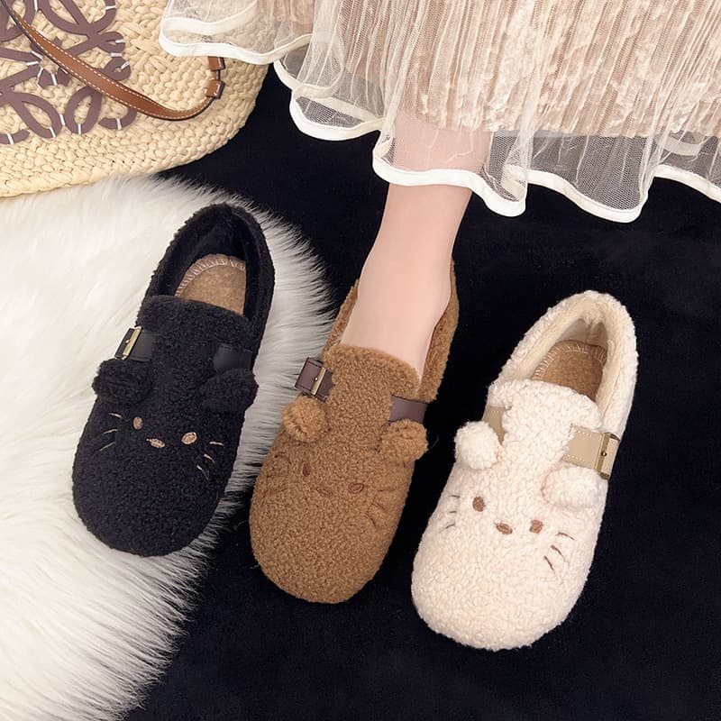 KT Cat Cotton Slippers Women Autumn Winter Indoor Home Fluffy Soft Sole Non-Slip Cartoon Cotton Shoes Women Wholesale