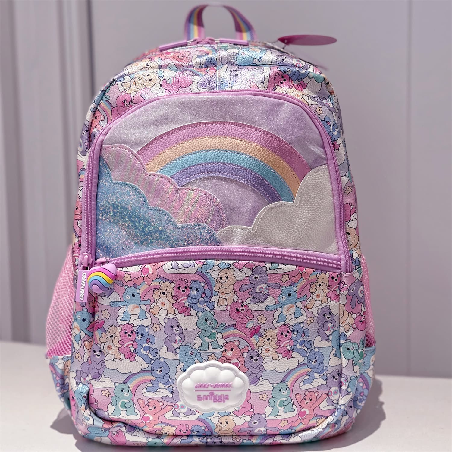 Australian Smiggle Backpack for Grades 1-6 Students, Pink Rainbow Bear Ergonomic Shoulder Bag, Multifunctional Marvel