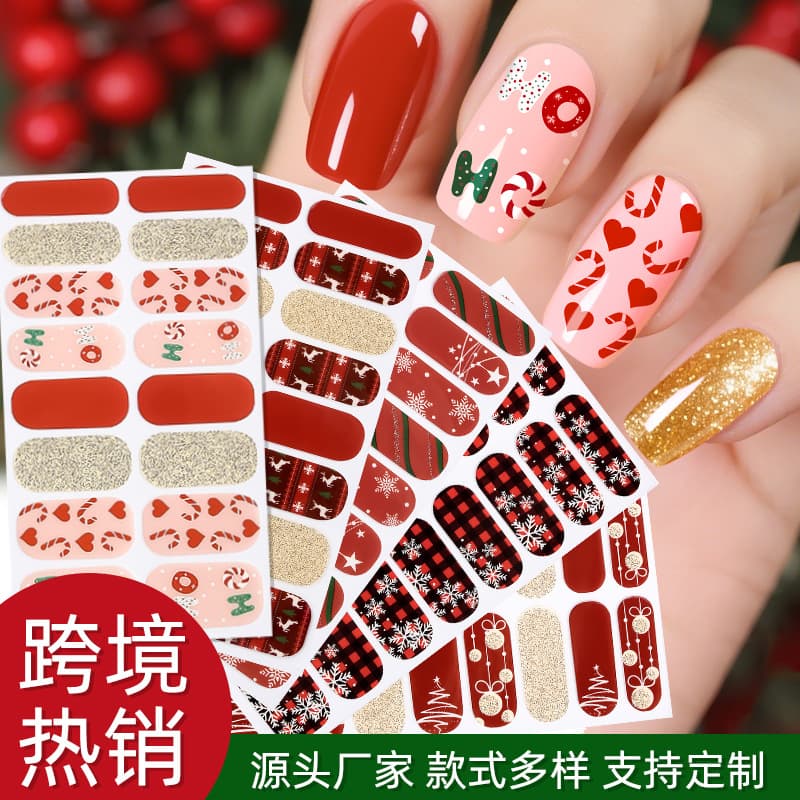 Zhengxiang Factory Custom Christmas Glow-in-the-Dark Nail Art Stickers Waterproof Cross-border European and American Nail Stickers No-Bake Nail Polish Film OEM
