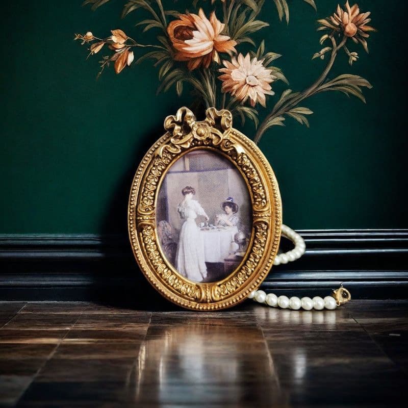 Photo Wall Gold Fugu Frame French Carved Oval Decorative Picture Frame European Style Hanging Painting Ornament Desktop Display Stand