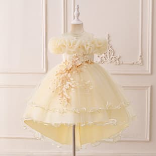 New Children's Formal Dress One-Shoulder Train Princess Dress for Girls, Tulle Ball Gown for Runway Performance