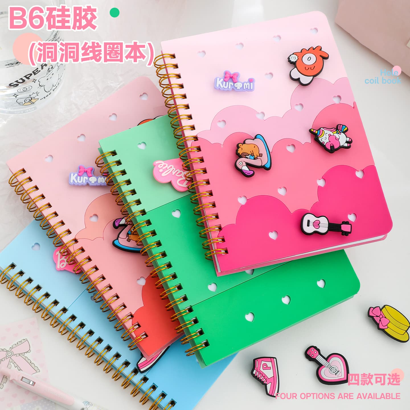 DIY hole silicone cartoon loose-leaf book diy silicone hole stationery bag student stationery color diary