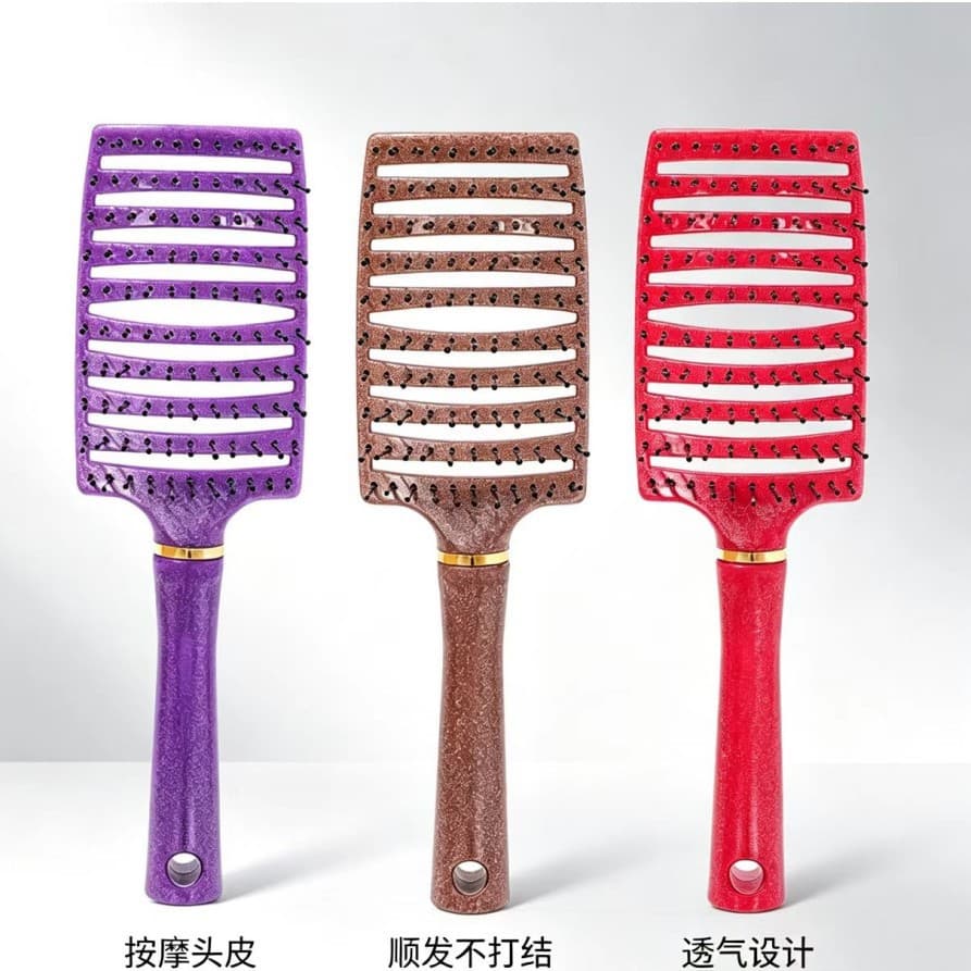 Glitter hair comb cross-border hollow massage comb portable anti-static hair smoothing comb fluffy skull large curved comb