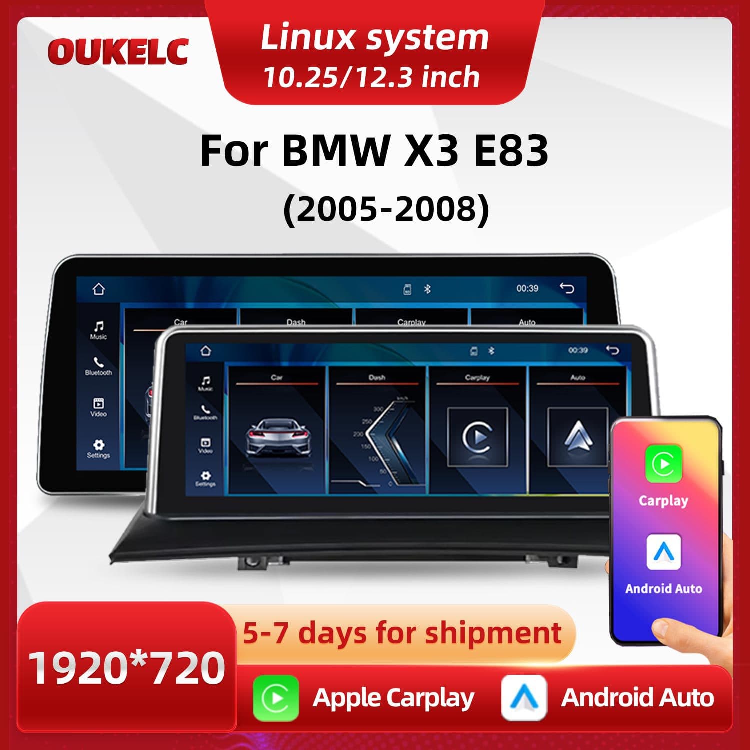For BMW X3 E83 Car Central Control Large Screen Navigation Carplay Reverse Camera Player