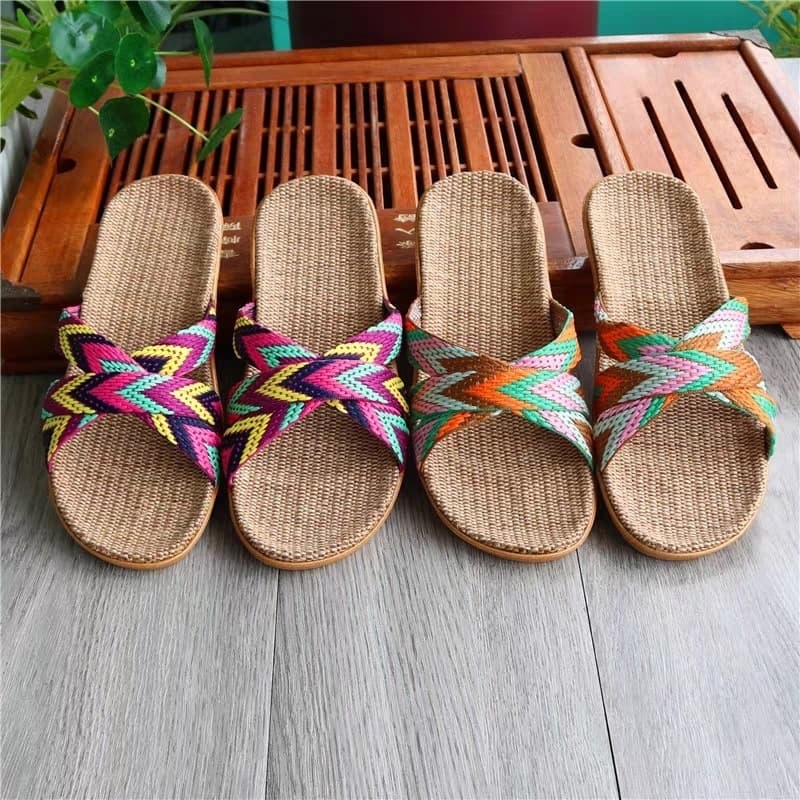 New summer linen slippers, fashionable home Korean style, cute, non-slip, silent, lightweight, men's and women's slippers