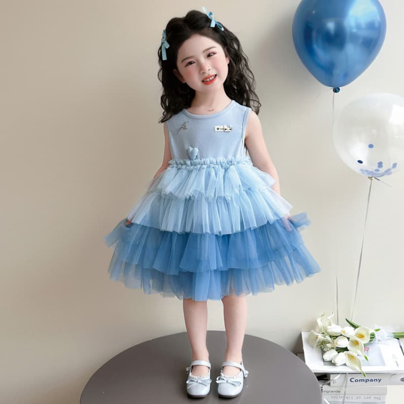 Girls Dress Children Casual Stylish Versatile Fresh Vest Sleeveless Skirt Tulle Skirt Princess Dress