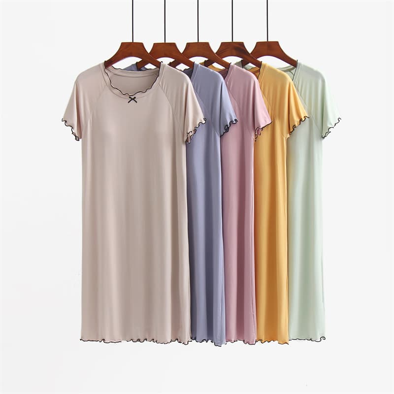 Women's Sleep Dress with Built-in Bra, Summer Short Sleeve Fashion Nightgown, Plus Size Wearable Homewear, Light Summer