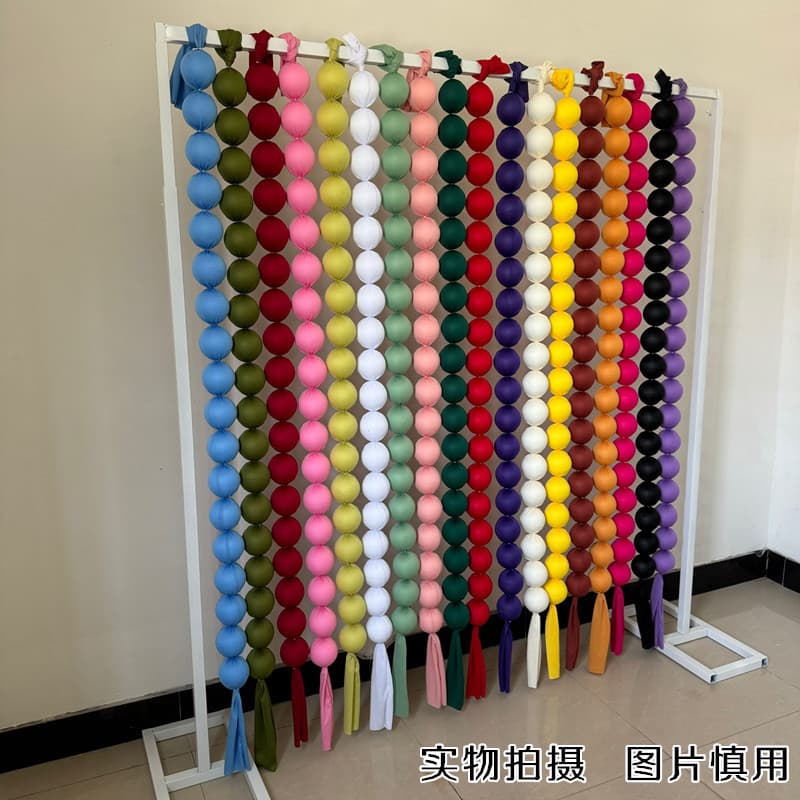 Wedding Decoration Colorful Fabric Ball String, Window Display Background Wall Sign-in Photo Decoration, Round Foam Ball Hanging Ornament